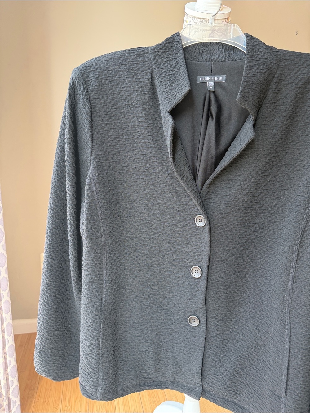 Eileen Fisher Black Textured Button Blazer Jacket